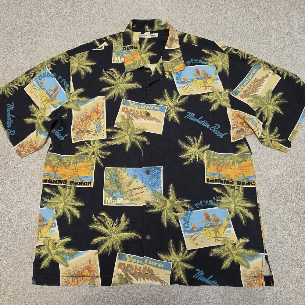 Tommy‎ Bahama Men's California Beaches Button Up Short Sleeve Silk Camp Shirt XL